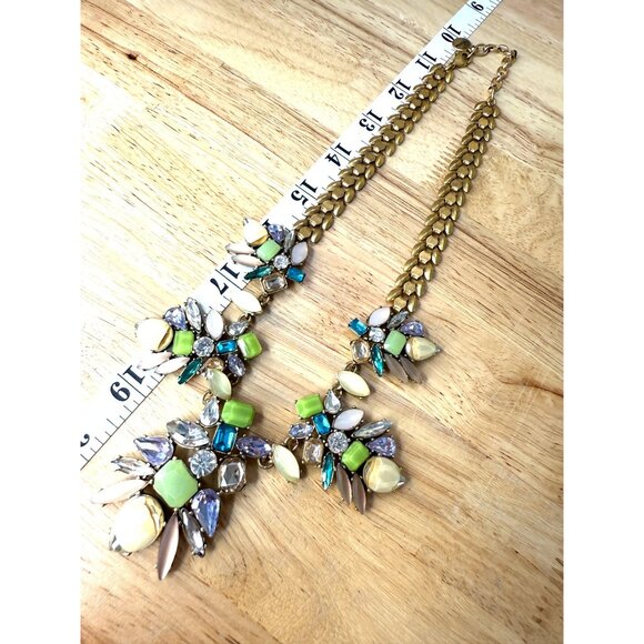 Stella & Dot Mae Trellis Statement Necklace Gold Chain Multicolor Gemstones 13.5 - Picture 5 of 12